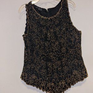 J Kara New York Gold Beaded Black Top Size Large